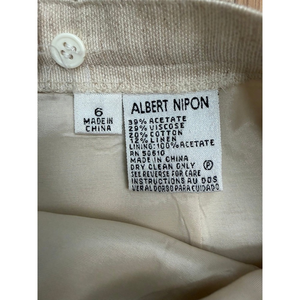 Albert Nipon Linen Blend Skirt Suit Beige Floral 2pc Set Size 6 - Picture 12 of 12